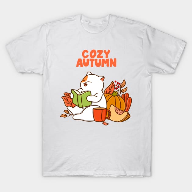 Cat and Cozy Autumn T-Shirt by Kimprut